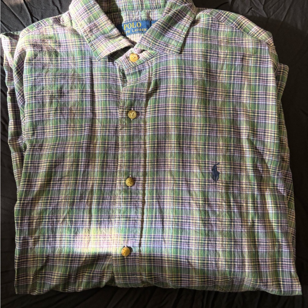 Polo by Ralph Lauren Men's Green and Purple Plaid Shirt